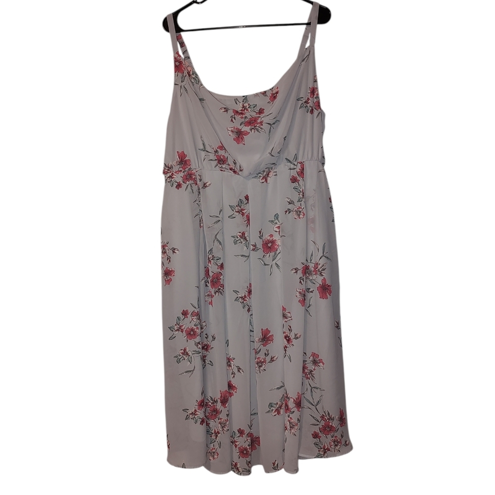 torrid Light Gray Midi Dress with Pink Floral Print - Picture 2 of 6